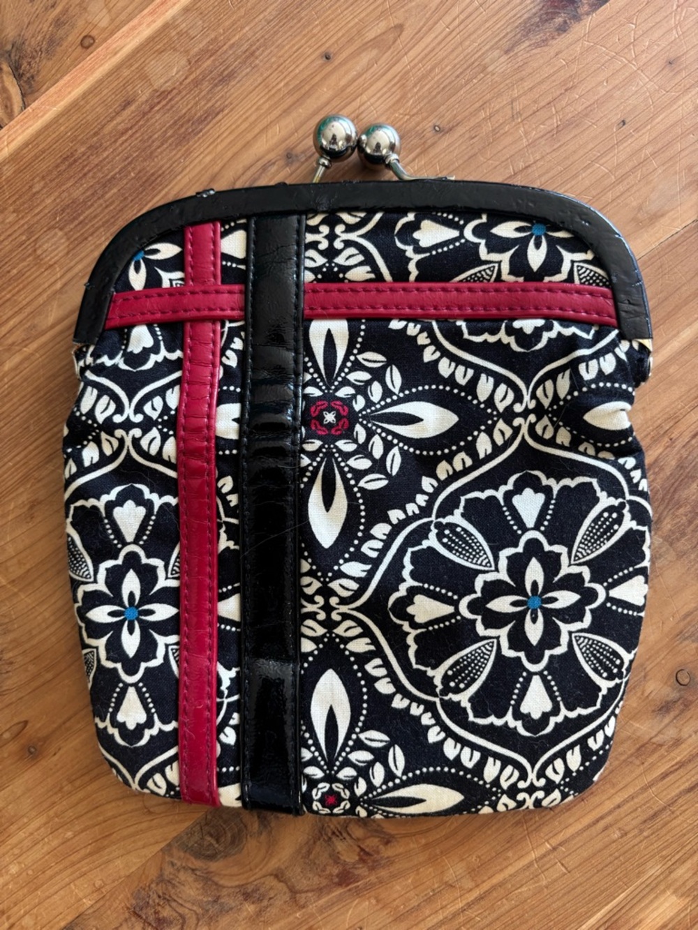 Vera Bradley Black & White Floral Coin Purse with Red and Blue Accents
